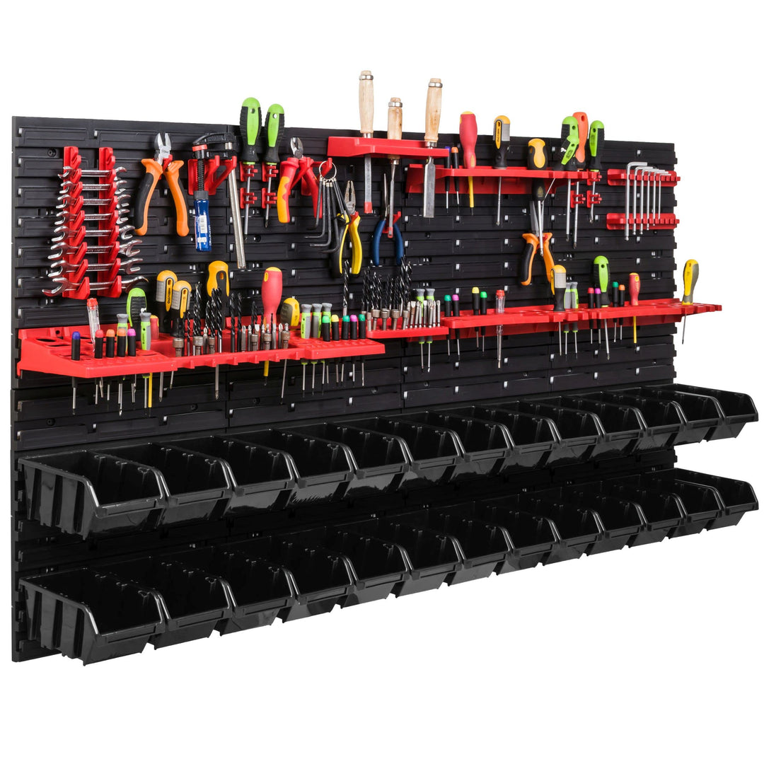 Lagersystem Werkstattregal | 156 x 78 cm | 26 stck. Box | Wandregal mit Werkzeughalterungen und Stap