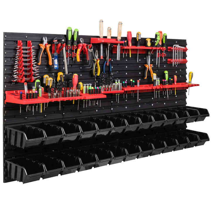 Lagersystem Werkstattregal | 156 x 78 cm | 26 stck. Box | Wandregal mit Werkzeughalterungen und Stap