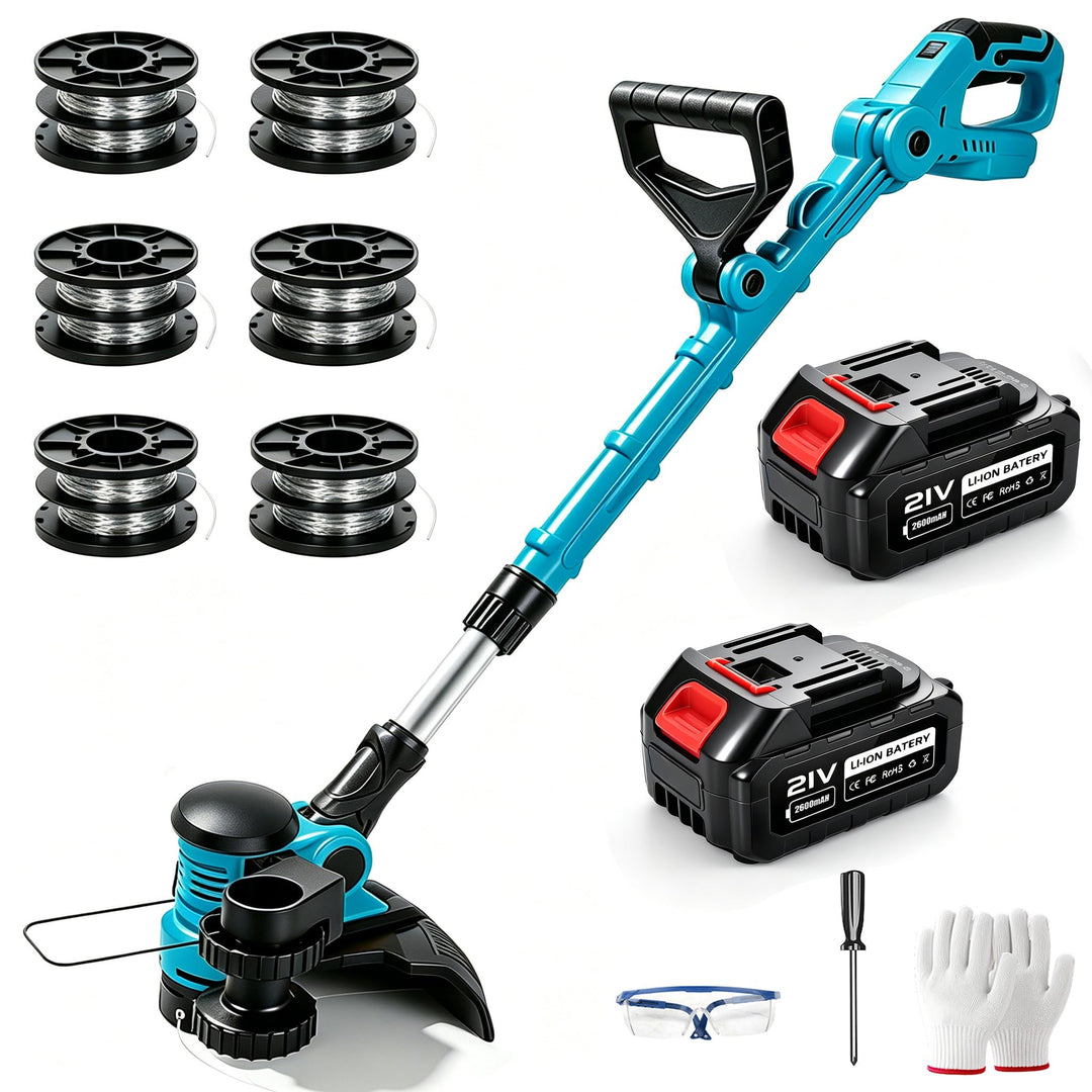 Akku Rasentrimmer Rasenkantenschneider Freischneider mit akkus 21V 4000mAh mit 6 Ersatzspulen 30 cm