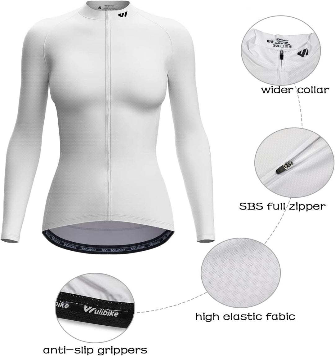 Wulibike Damen Radtrikot,Fahrradtrikot Damen Langarm Atmungsaktiv Rennrad Trikot Damen mit 3 Rückent