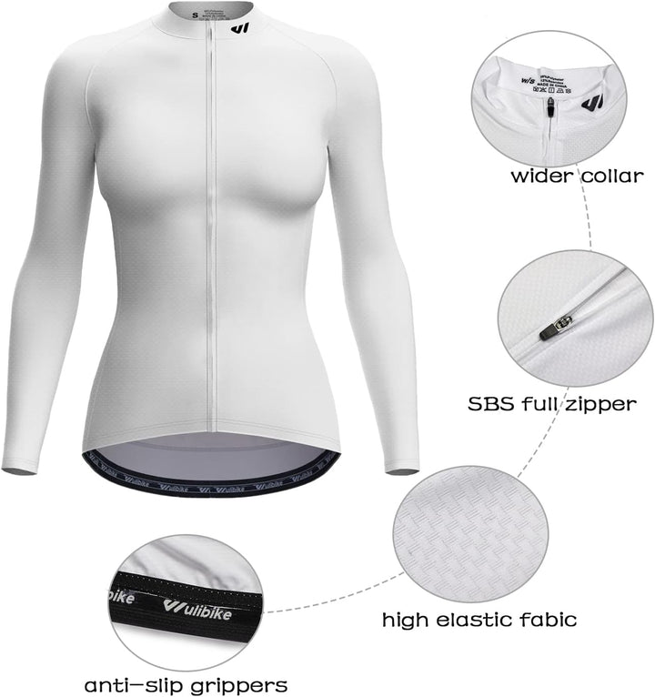 Wulibike Damen Radtrikot,Fahrradtrikot Damen Langarm Atmungsaktiv Rennrad Trikot Damen mit 3 Rückent