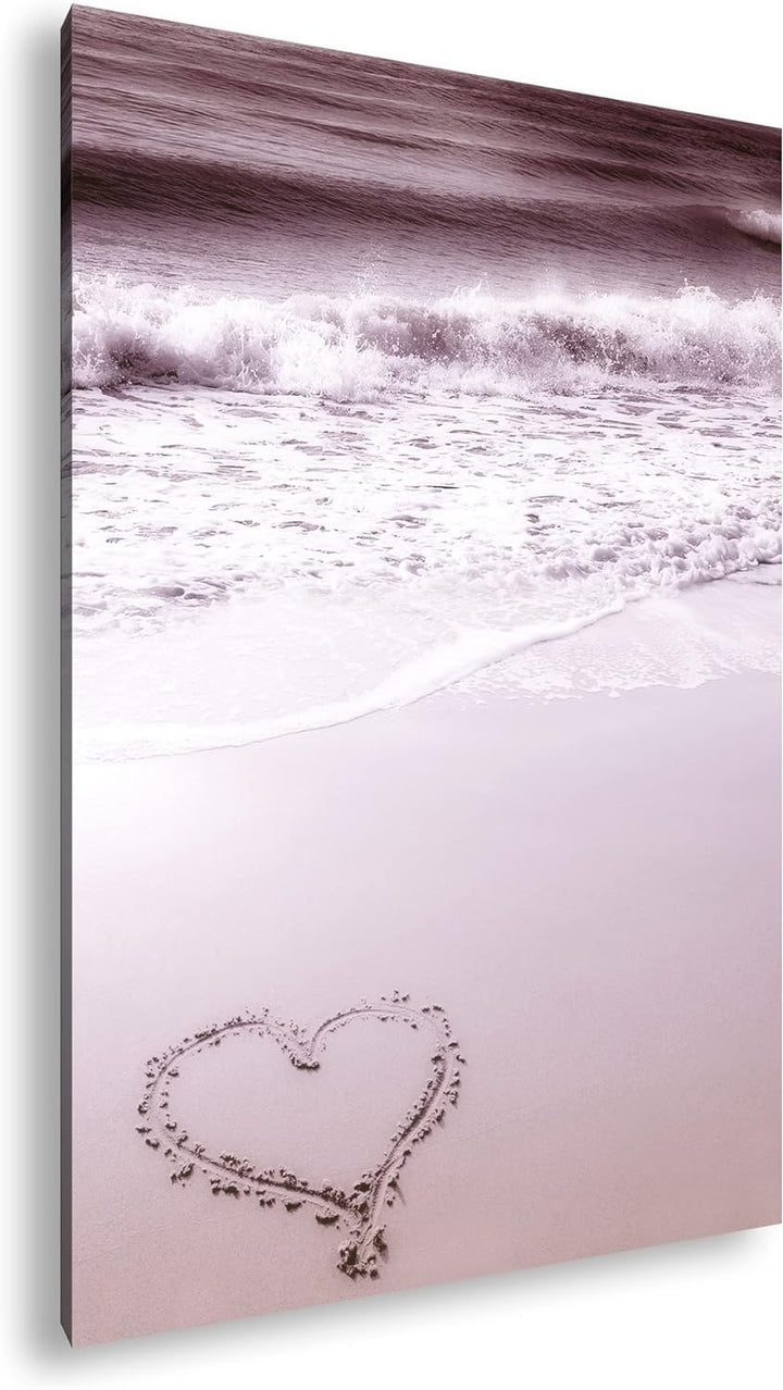 deyoli Herz am Strand Format:90x60 cm als Leinwandbild, Motiv fertig gerahmt auf Echtholzrahmen, Hoc