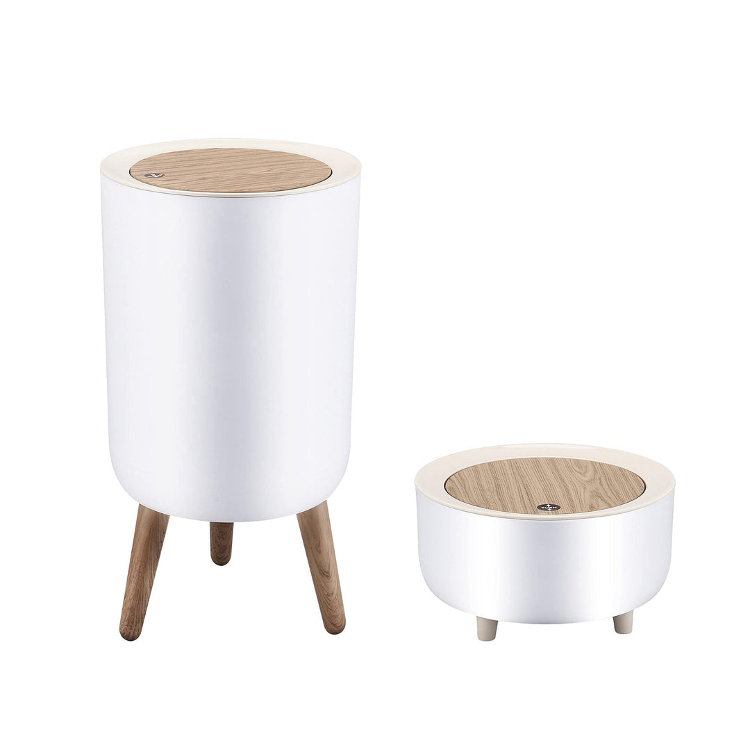 WanWanKa Dsektop-Mülleimer mit Druckdeckel, 2 Stück, Weiss 1.8 Gallon/0.5 Gallon 2 Pack, 1.8 Gallon/