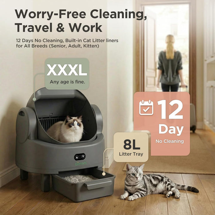 Gimars Selbstreinigende Katzentoilette mit offenem Design, Automatisches Katzenklo für mehrere Katze