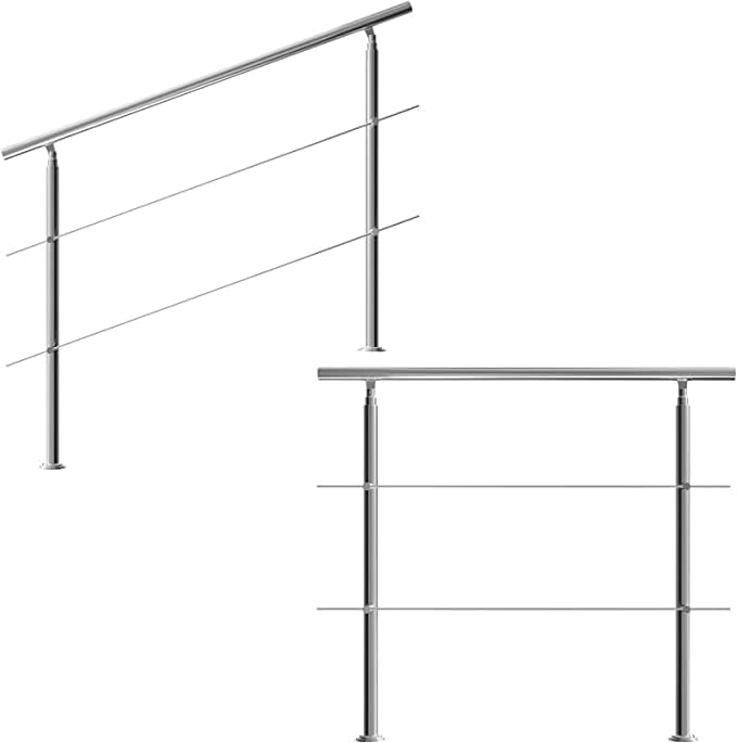Edelstahl Handlauf Geländer für Treppen Brüstung Balkon mit 2 Querstreben - Innen und Aussen Handlau