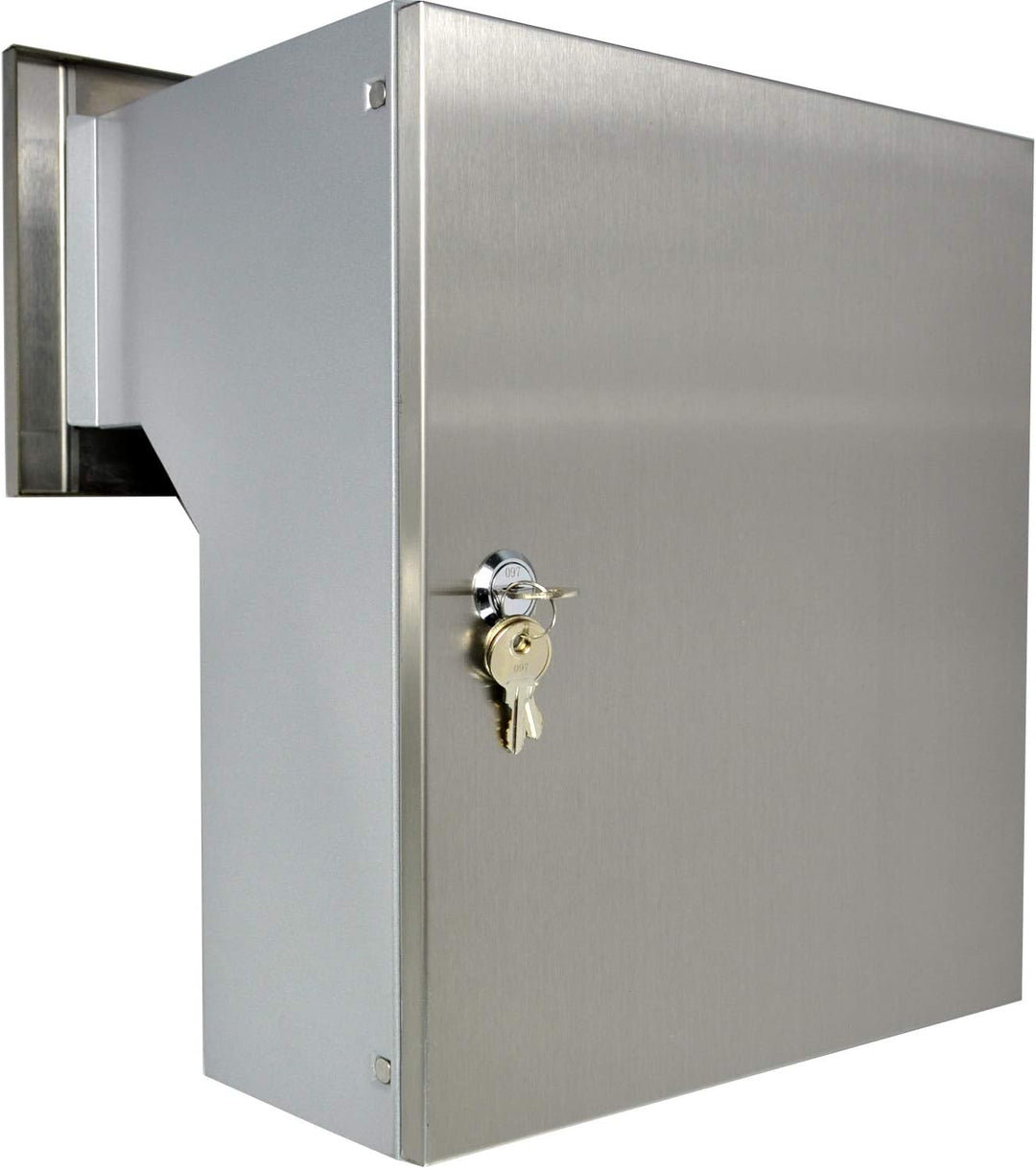 Mauerdurchwurf Briefkasten Edelstahl/Silber NEU Vorderteil + Hintertür V2A gebürstet 190-260 [mm] 3