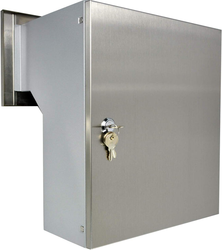 Mauerdurchwurf Briefkasten Edelstahl/Silber NEU Vorderteil + Hintertür V2A gebürstet 190-260 [mm] 3