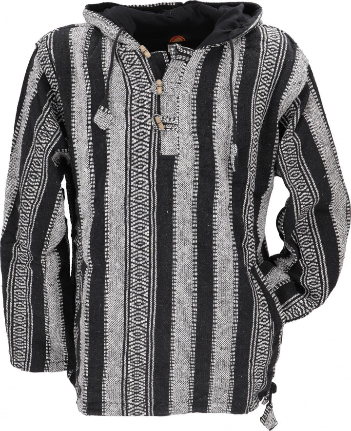 GURU SHOP Goa Kapuzenshirt, Baja Hoodie, Style Kapuzenpullover, Herren, Baumwolle, L Schwarz