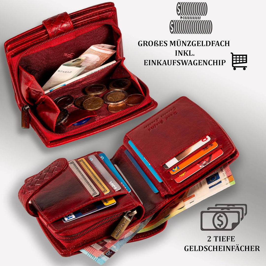 MATADOR Damen Geldbörse aus Echt Leder - TÜV Geprüfter RFID/NFC Schutz - Portemonnaie Flechtprägung