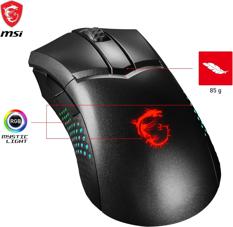 MSI Clutch GM51 Lightweight Wireless Gaming Maus - 26.000 DPI Optischer Sensor, 650 IPS, symmetrisch