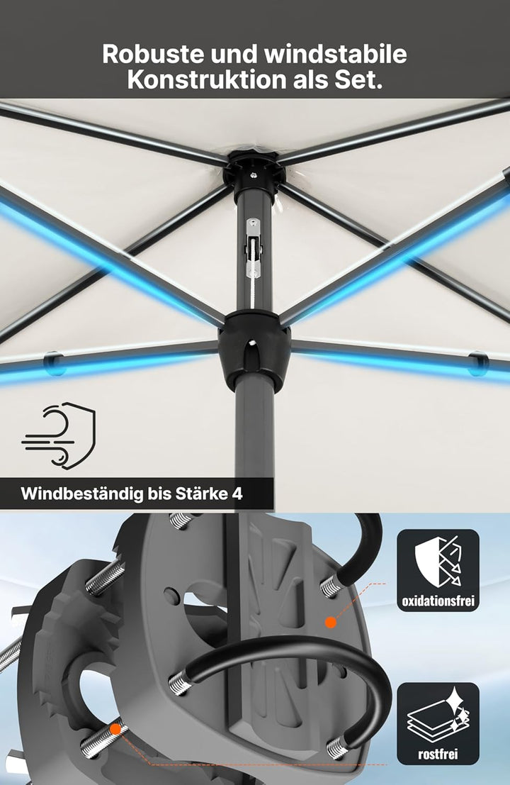 4smile Sonnenschirm Balkon mit Halterung im 3-er-Set, Sonnenschirm rechteckig 200x125 cm, Balkonschi