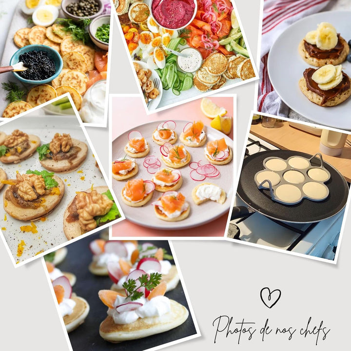 AKENZ - Silikonform mit 7 Ringen für Pfannkuchen, Blinis und Eier, inklusive Pfannkuchenmischer