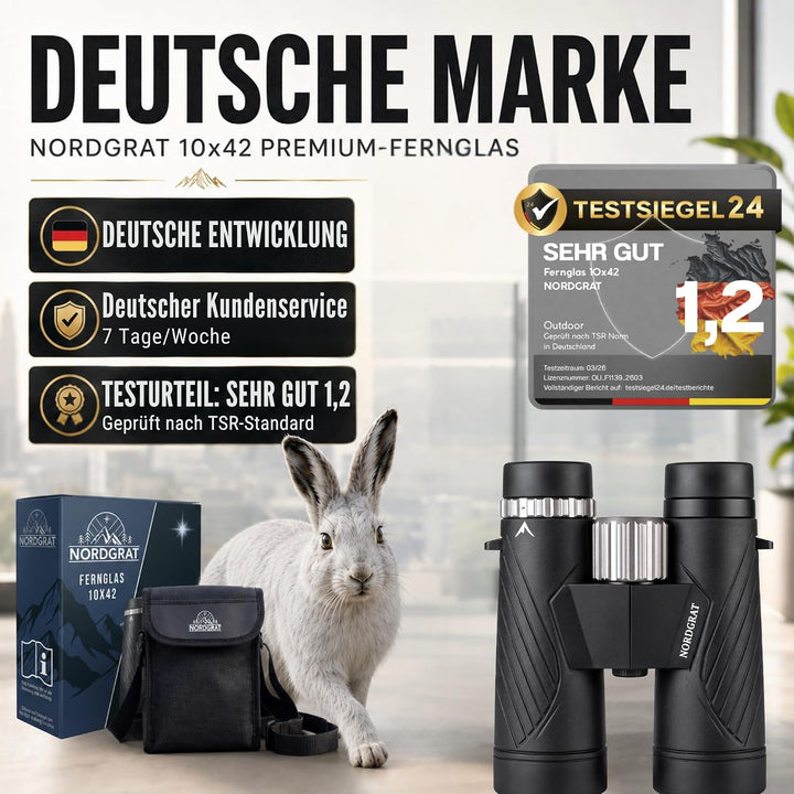 Fernglas 10x42 für Erwachsene – IPX7 wasserdicht, BAK-4-HD-Prisma, FMC-Linsen, phasenkorrigiert, für
