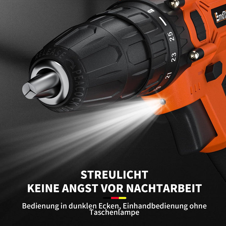 Akku Bohrschrauber Set 21V Akkuschrauber Akkubohrer mit 1500mAh Akkus, 2-Gang Akku-Schlagbohrschraub
