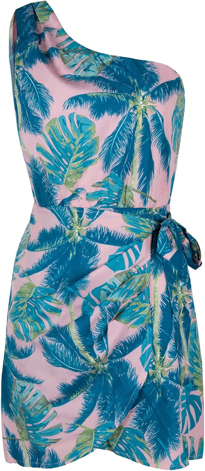 CUPSHE Damen Sommerkleid One Shoulder Tropical Print Schulterfreies Strandkleid Asymmetrische Freize