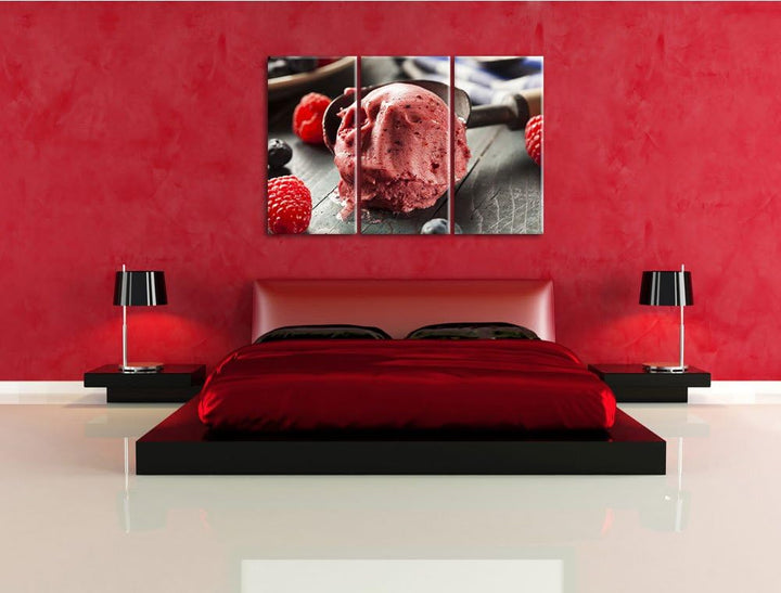 Köstliches Beeren Eis als 3-Teiler Leinwandbild 120x80 Bild auf Leinwand, XXL riesige Bilder fertig
