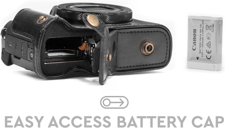 MegaGear Canon PowerShot G5 X Ever Ready Leder Kamera-Case mit Trageriemen und Batteriezugang schwar