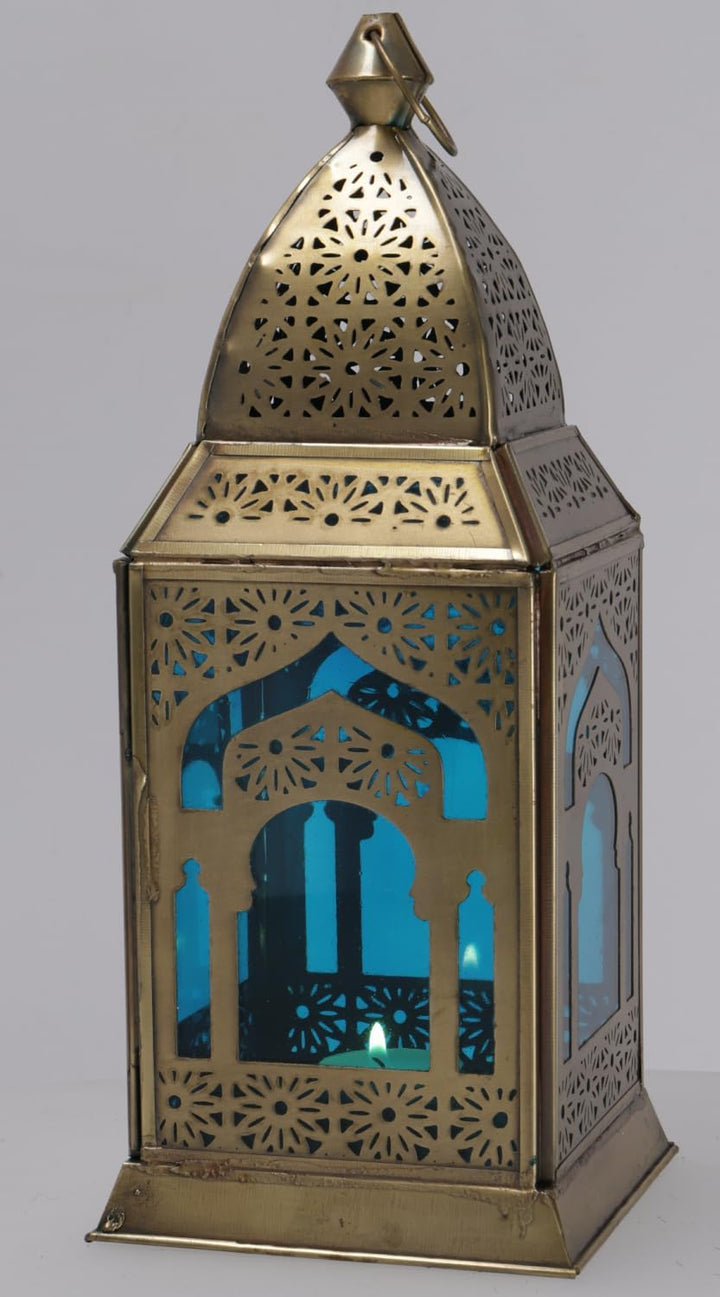 GURU SHOP Orientalische Metall/Glas Laterne in Marrokanischem Design, Windlicht, Lila, Farbe: Lila,