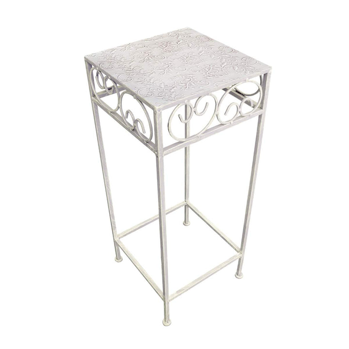 PrimoLiving Metall Blumenhocker/Beistelltisch antikweiss eckig Gr. M (P-807), Gr. M (P-807)