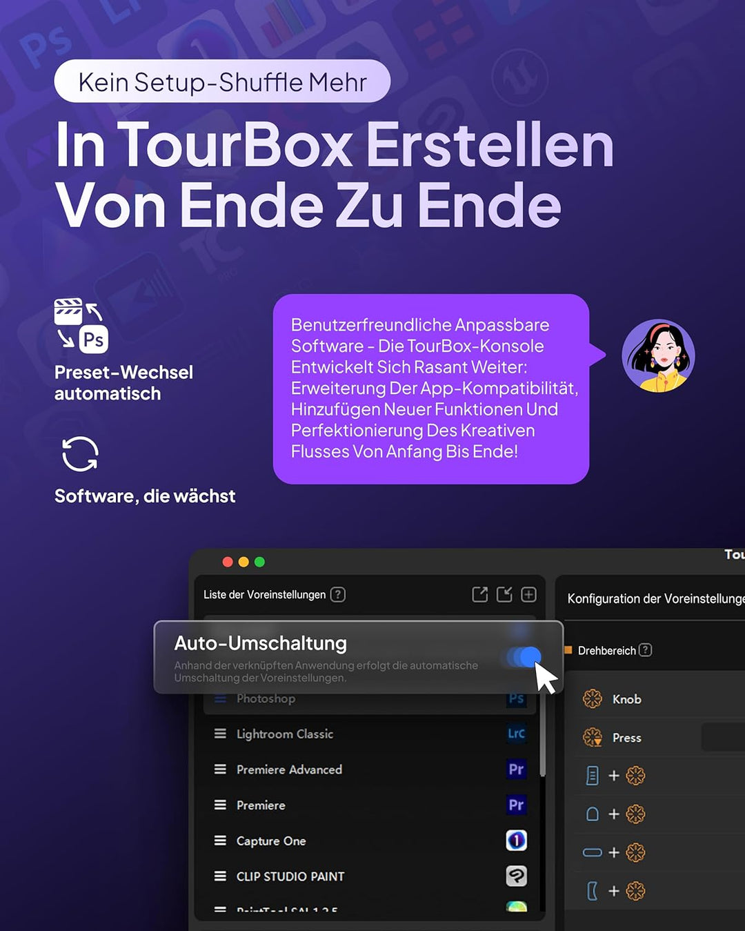 TourBox Lite, Controller Tastatur für Zeichentablett Foto Video Editing (Bluetooth Set (mit Tasche +