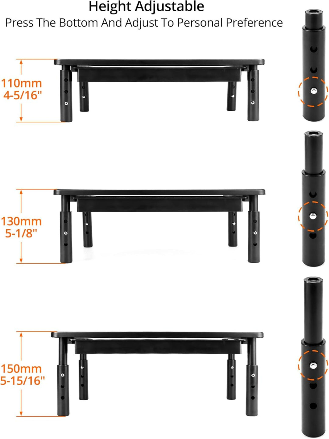 QWORK® Monitorständer mit Schublade,3 Höhenverstellungen,Kann 20 kg tragen, für PC Computer Monitor,