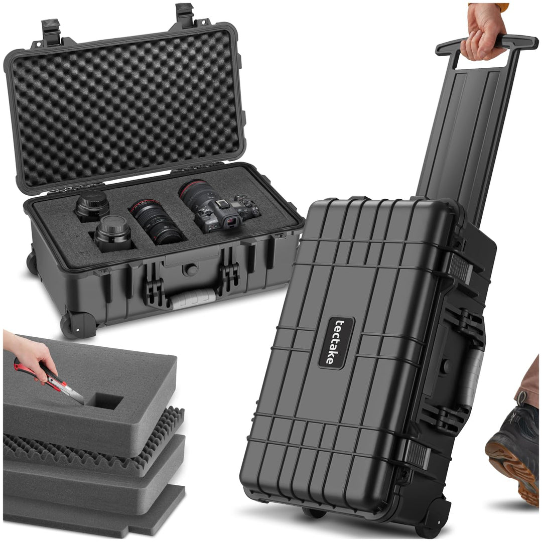 tectake® Transportkoffer leer mit Schaumstoff, Universalkoffer mit Rollen, wasserdichter Koffer, Tro