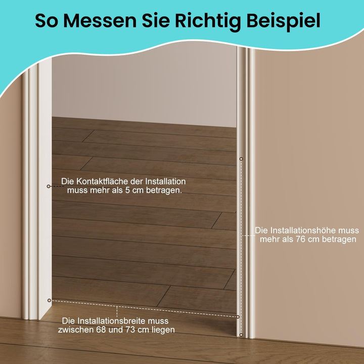 YEAUPE PRO Kindergitter Ohne Bohren, für Breiten 74-78 cm | Türschutzgitter mit Wandschutz Pads | Tr