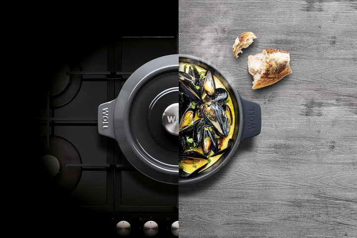 Woll Iron Gusstopf mit Deckel und Silikongriffen - Induktiv -, Ø 20 cm, 11 cm hoch, 2,8l - Geeignet