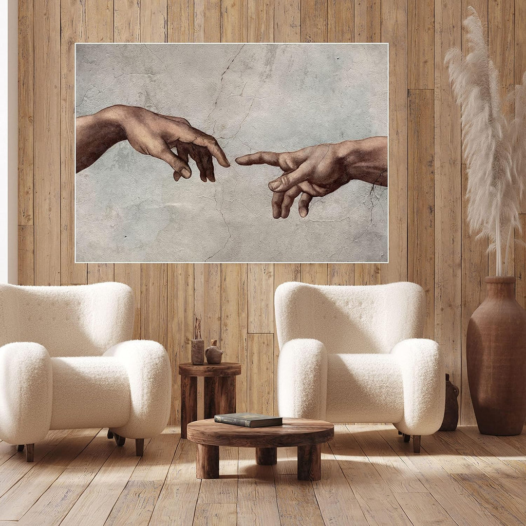 wandmotiv24 Poster als Wanddeko, Grösse 100x70cm, Davinci Hände, die Erschaffung Adams, Gemälde, Kun