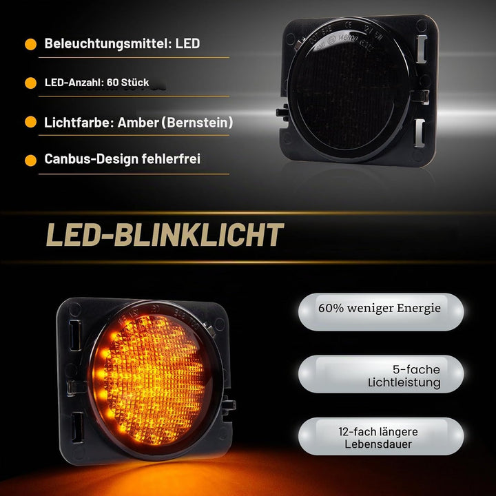 LED Blinker Seitenblinker für Jeep Wrangler JK 2007-2015, Blinker mit Canbus Fehlerfrei,Schwarz, Wra