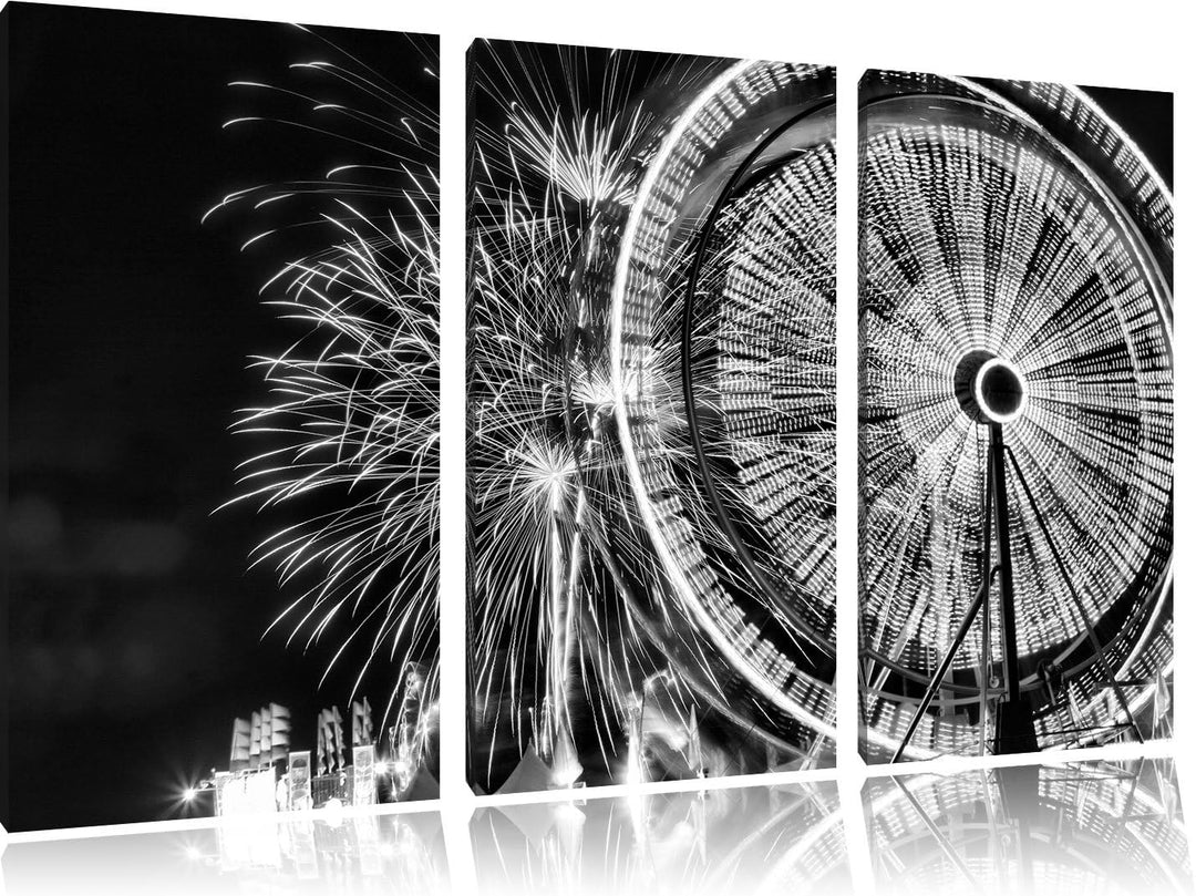 Pixxprint Jahrmarkt mit Feuerwerk als Leinwandbild/Grösse: 3 Teilig (120x80 cm) cm/Wandbild/Kunstdru