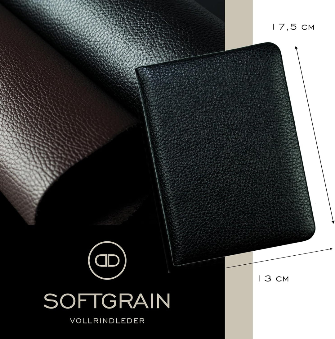 DELMON VARONE - Personalisierbares Adressbuch DIN A6+ gebunden mit A-Z Register Softgrain Leder schw