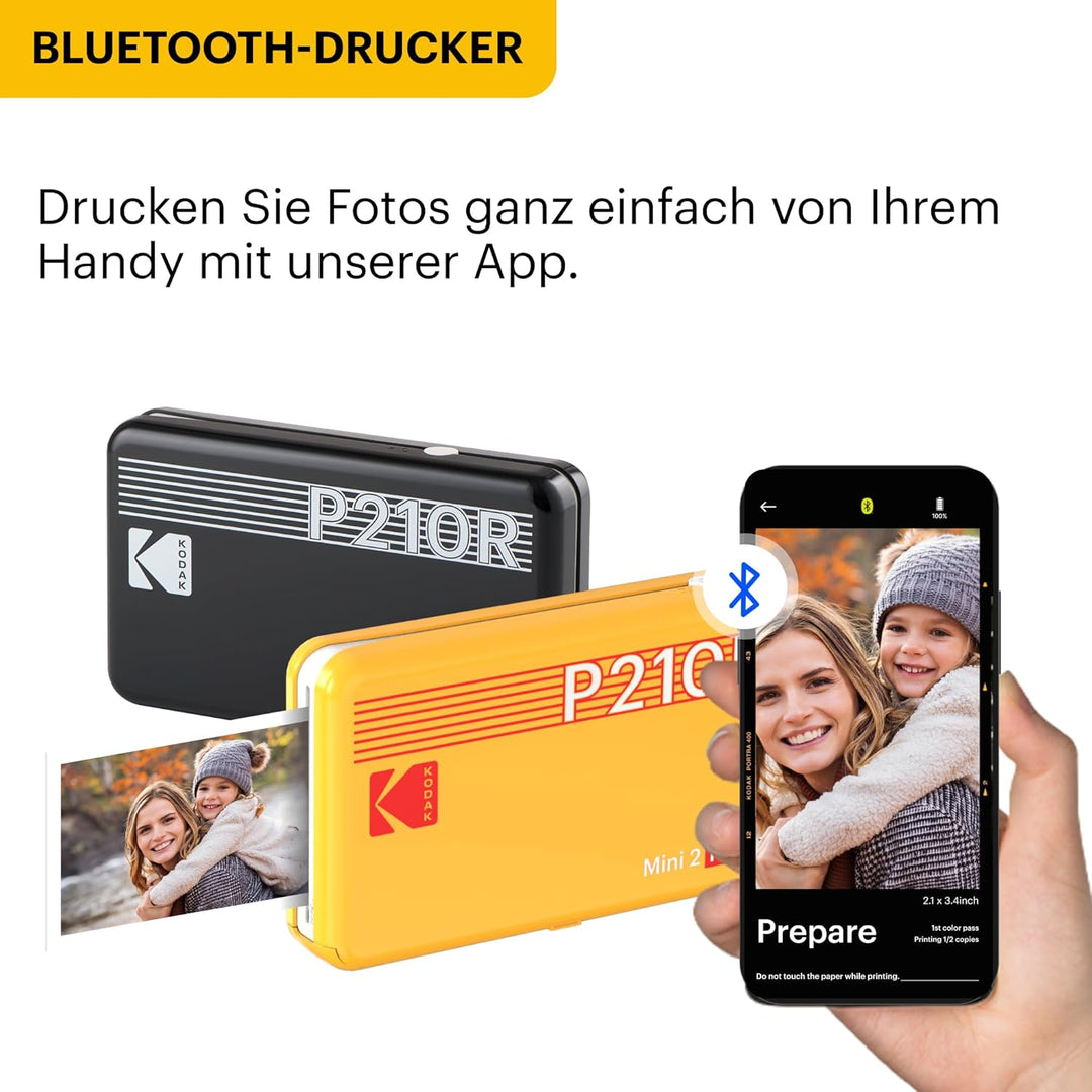 KODAK Mini 2 Retro 4PASS Mobiler Fotodrucker (5,3x8,6cm)- Paket met 68 Blatts, Weiss Drucker + 68 Bl