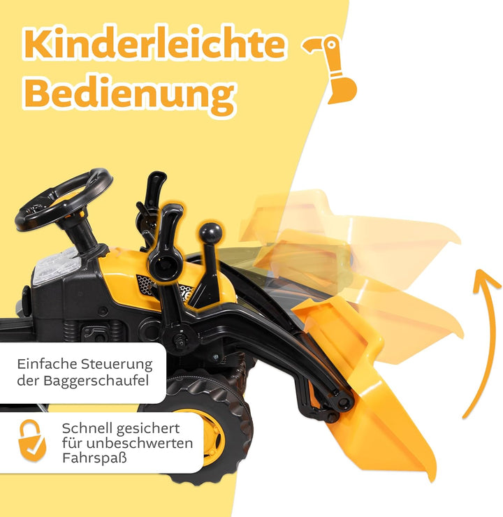 Lemodo Trettraktor ab 3 Jahre | Kinder Traktor in gelb| Traktor zum draufsitzen | Kindertraktor mit