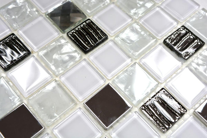 Mosaik Fliesen Mosaikfliesen Glasmosaik Kachel weiss silber glänzend Küchenfliese WC Fliesenspiegel