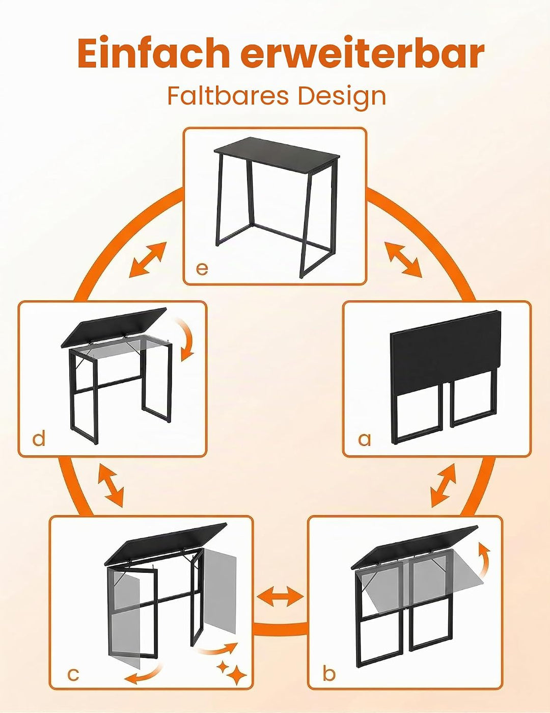 Kleiner Schreibtisch klappbar 80x40cm, kompakter Klapptisch, Platzsparender Computertisch für Wohnzi