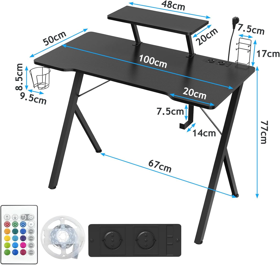 LANTUS Tisch, Arbeitsplatz, für Büro, Schlafzimmer, Industriestil, Metallrahmen, 100 x 50 x 77,5 cm,