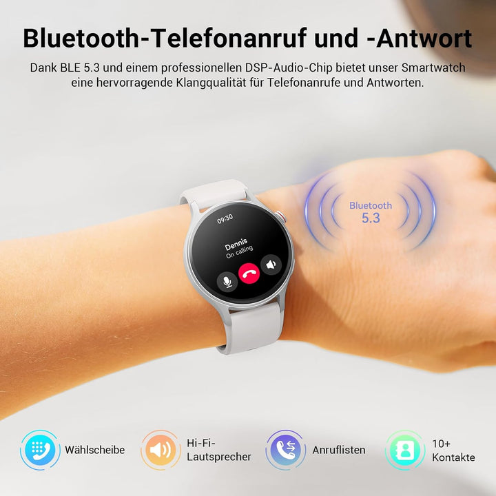 Smartwatch Herren Rund mit Telefonfunktion- 1.32" AMOLED Display, Fitnessuhr mit 110+ Sportmodi &3AT