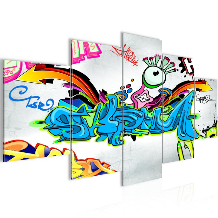 Runa Art Wandbilder Graffiti 5 Teilig Bild auf Vlies Leinwand Deko Loft Wohnzimmer Street Art Bunt 4