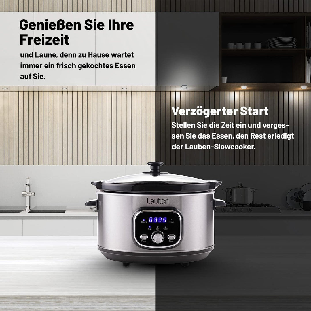 Lauben Slow Cooker 3500SB Schongarer mit Thermeffect®-Technologie, SlowHeat®-Technologie, Kochbuch,