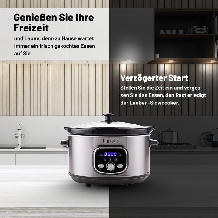 Lauben Slow Cooker 3500SB Schongarer mit Thermeffect®-Technologie, SlowHeat®-Technologie, Kochbuch,