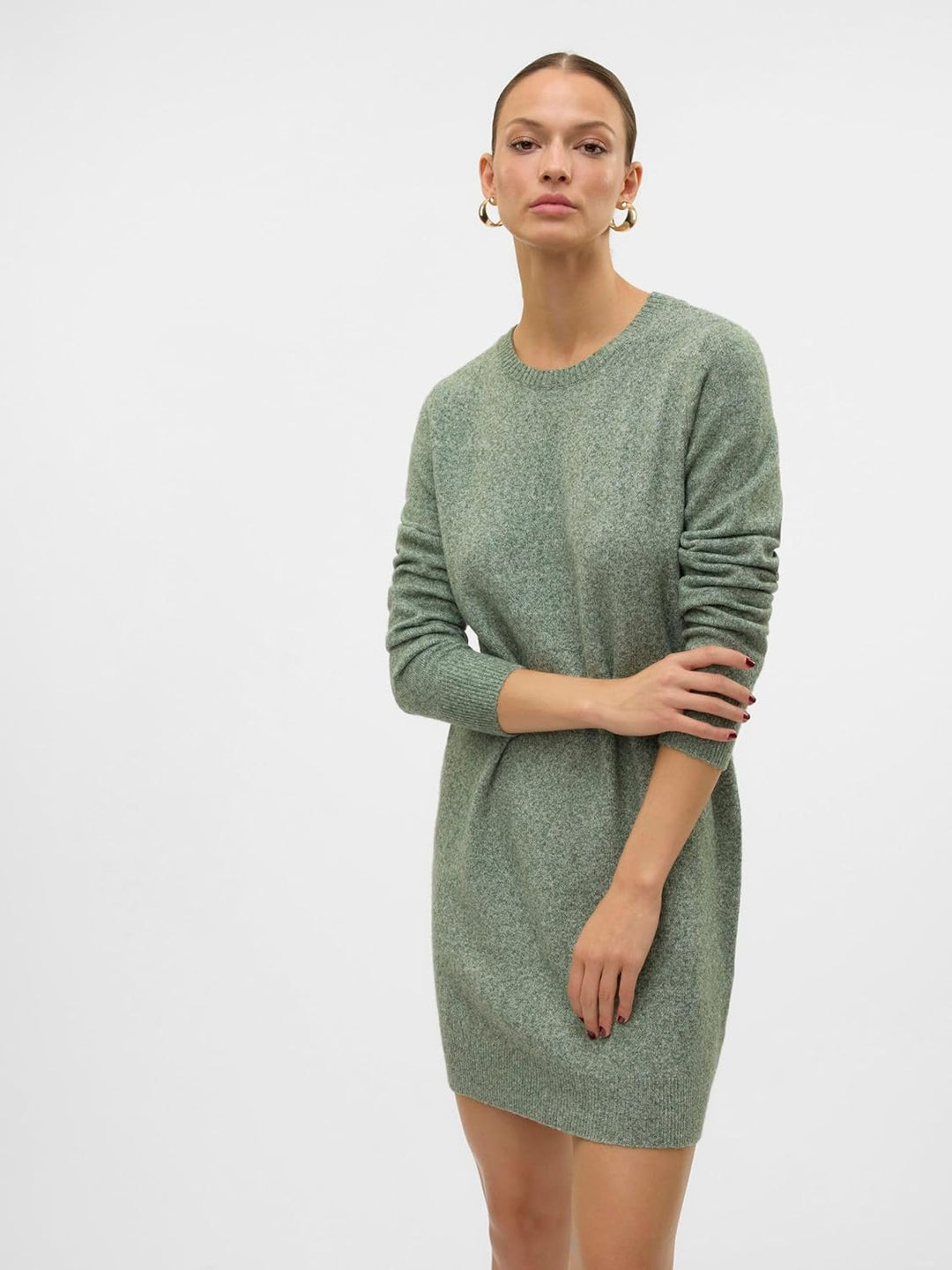 VERO MODA Damen Vmdoffy Ls O-Neck Dress Ga Noos Kleid L Laurel Wreath Melange, L Laurel Wreath Melan