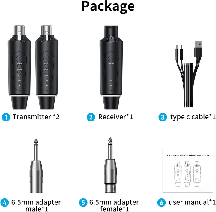 2.4G XLR Mikrofon Wireless Sender Empfänger 1 zu 2 Kabelloses Mikrofon für Dynamisches Mikrofon Kond