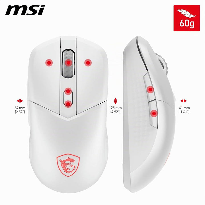 MSI Versa 300 Wireless White Gaming-Maus – 8000 DPI, symmetrisch, Kailh-Mikroschalter 30 Millionen K