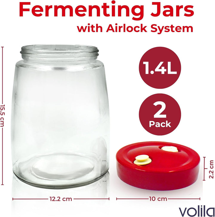 1,4 l Gärglas mit Entlüftungsventil mit 1-Wege-Entlüftung – 2 Stück Gärglas für Kefir, Kimchi, Sauer