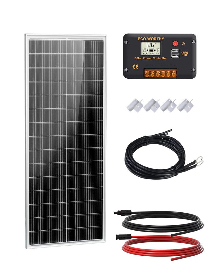 ECO-WORTHY Solarmodul-Kit 100W 12V, 100W Solarmodule 18BB N-Typ, Wirkungsgrad 25% mit 30A Laderegler