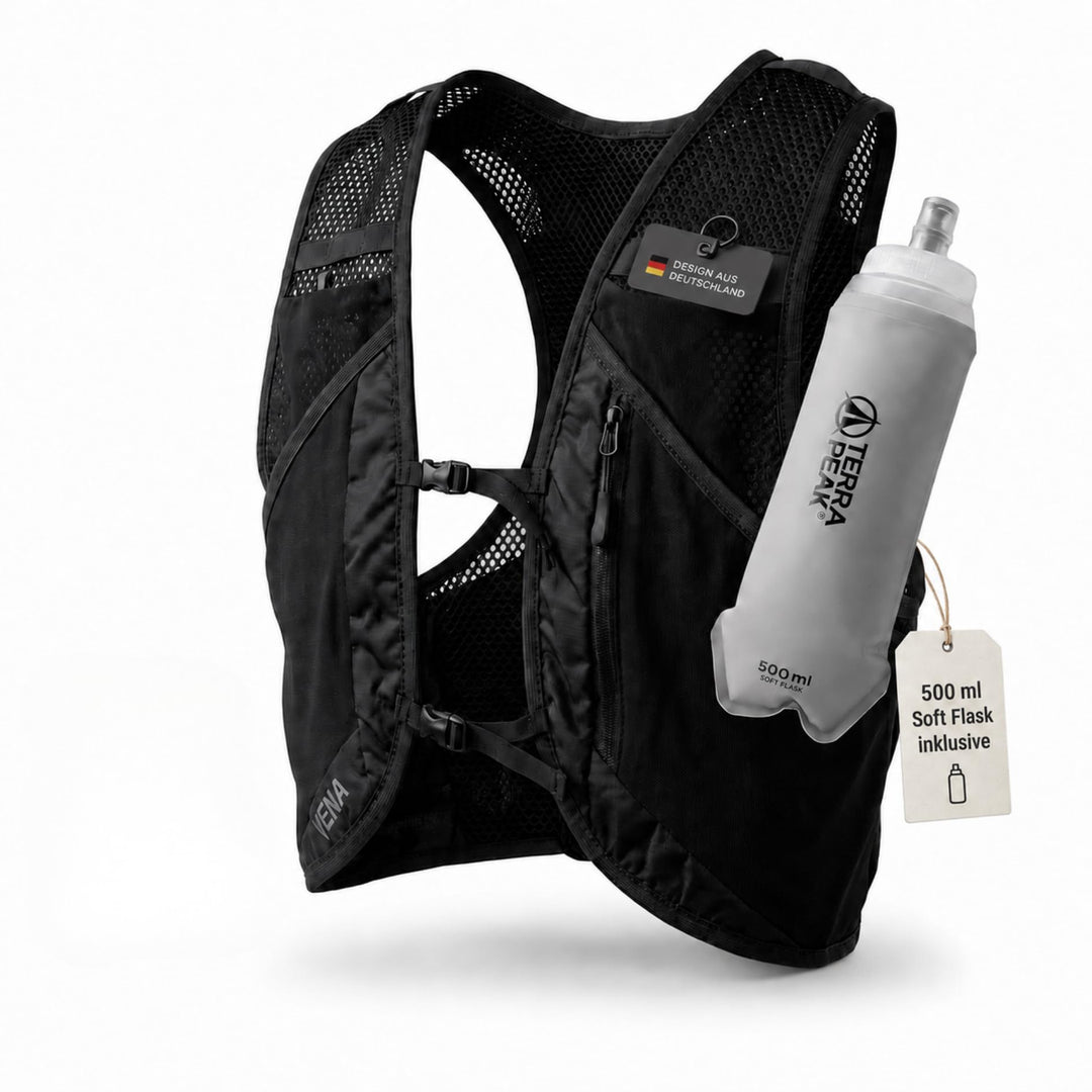 Terra Peak® VENA Laufweste 500ml Trinkflasche - Trinkweste Trinkrucksack Laufen Damen Herren S/M Sch