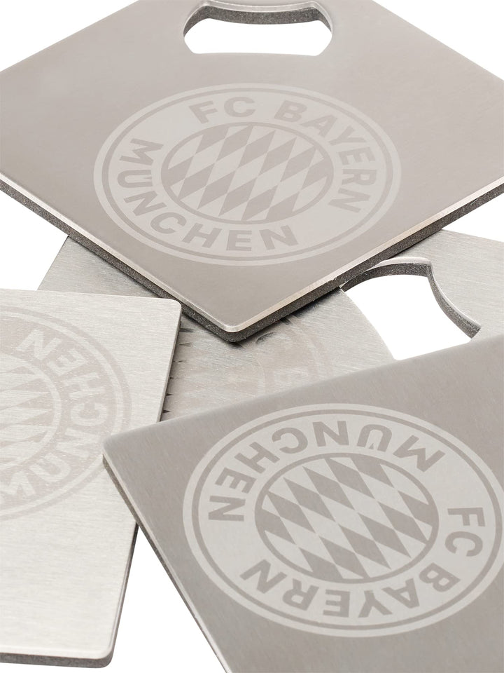 FC Bayern München Metalluntersetzer mit integriertem Flaschenöffner 4er-Set Untersetzer FCB