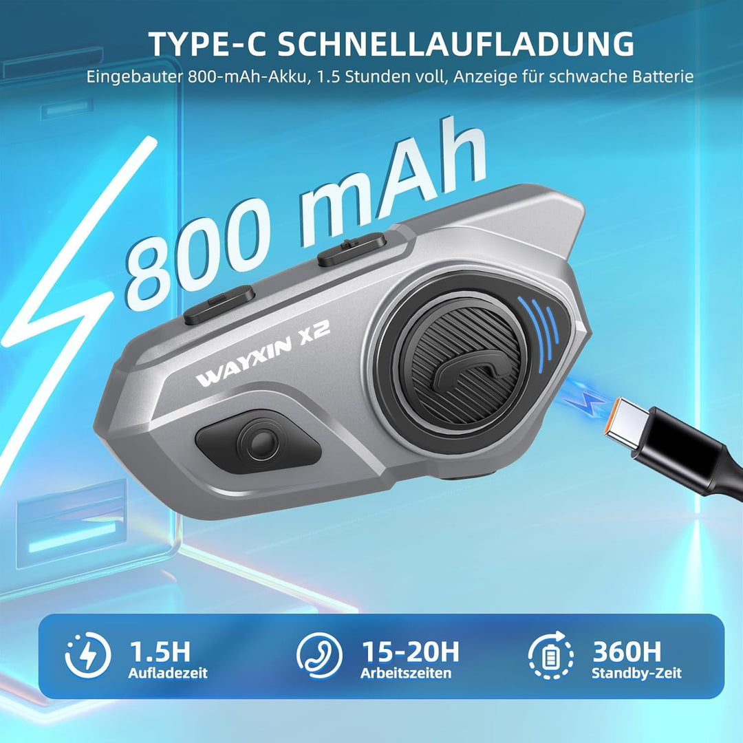 X2 Motorrad Intercom, Integriertem Intercom System, Motorrad Bluetooth Headset für bis zu 4 Motorräd