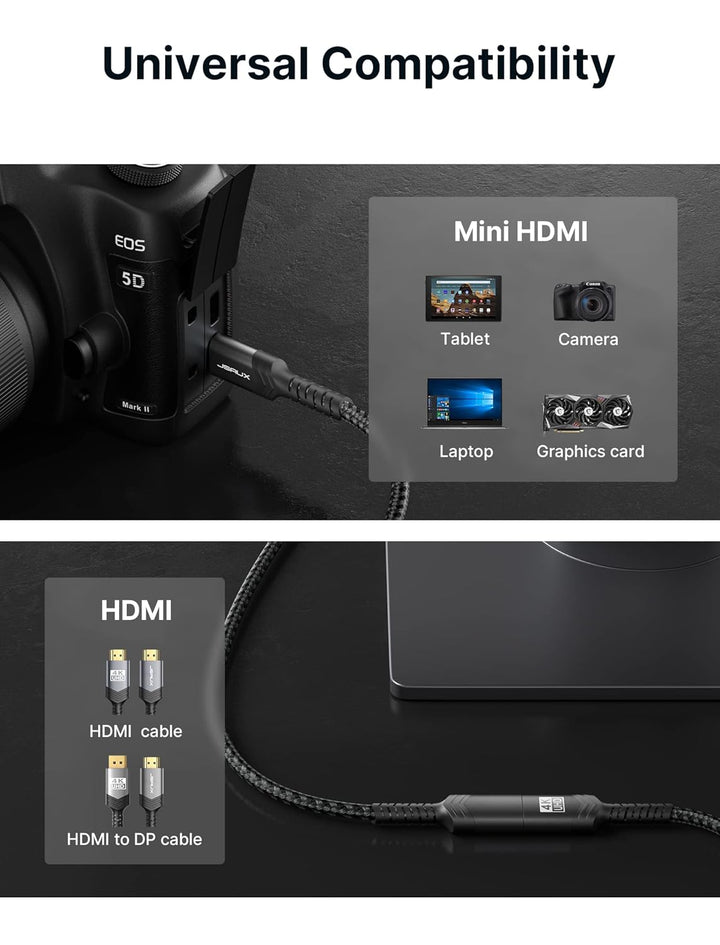 JSAUX Mini HDMI auf HDMI Adapter [2 Stück], Mini HDMI Stecker auf HDMI Buchse Adapter Kabel mit 4K 6